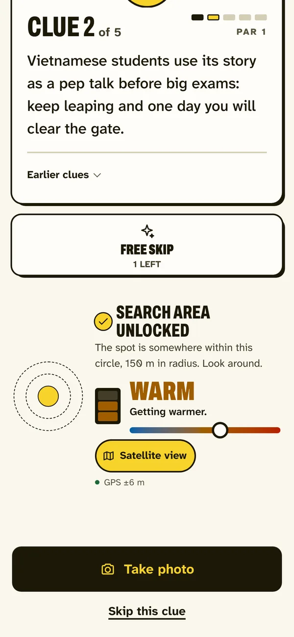 Inside the circle: the thermometer reads warm.